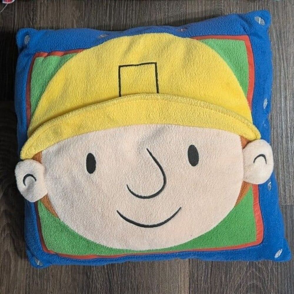 Vintage Y2K Bob The Builder Cartoons Plush Stuffed Decorative Pillow 2001 13"